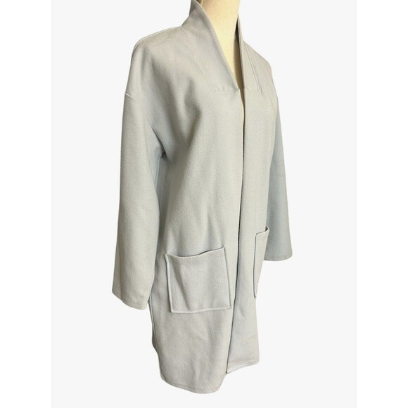 Leith Gray Long-Line Open Trench Coat Pocket Style Long Cardigan Jacket Sz S - Picture 4 of 8